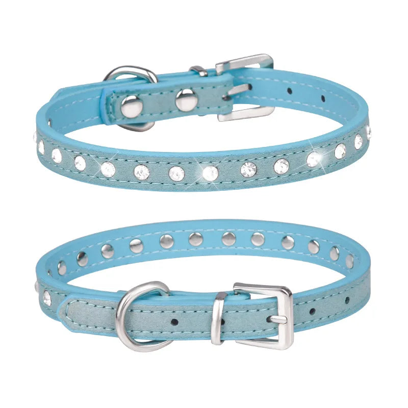 Rhinestone Leather Dog Collar – Adjustable Pet Accessory for Small and Medium Pets