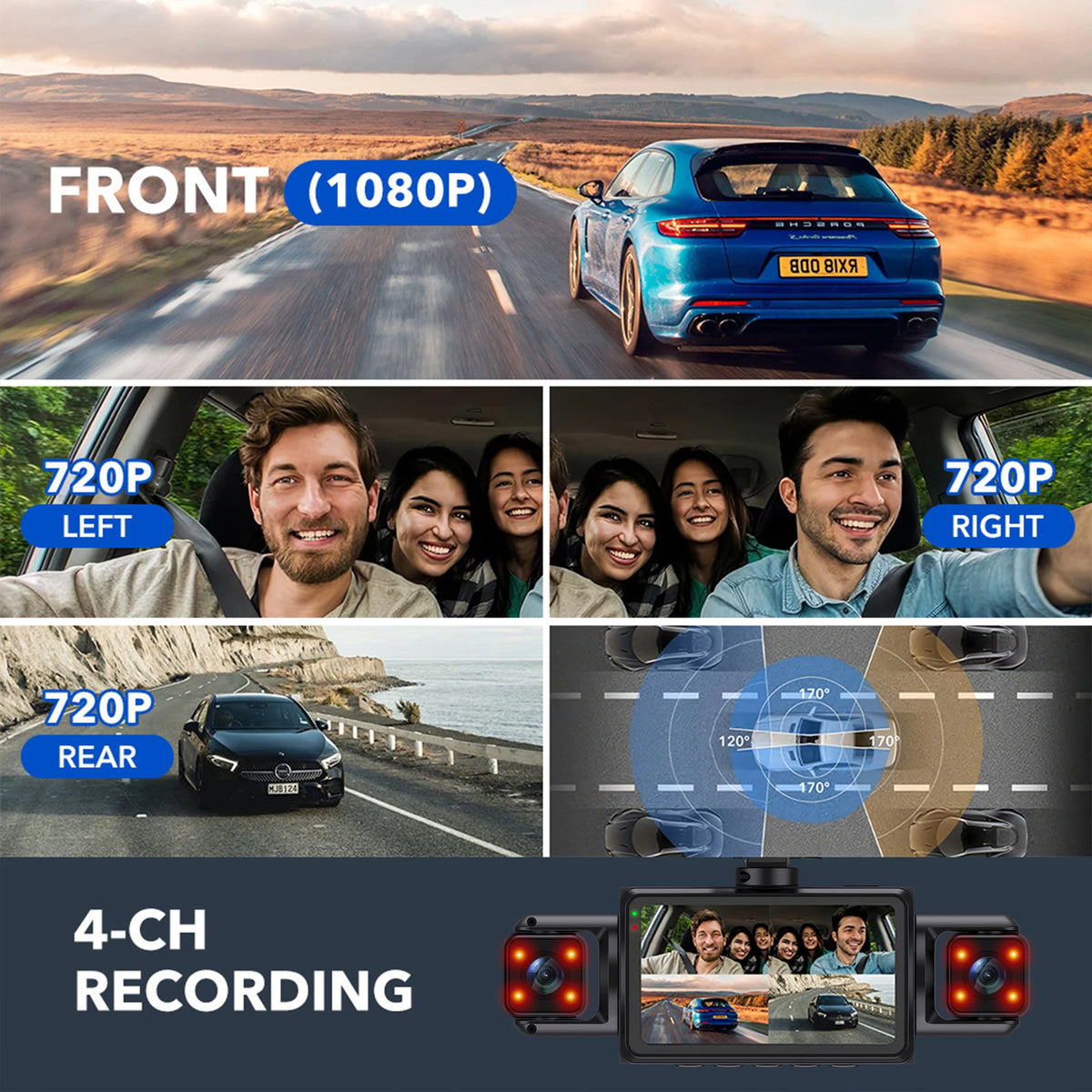 4 Channel Dash Cam – Full HD Night Vision Camera for Vehicle Security