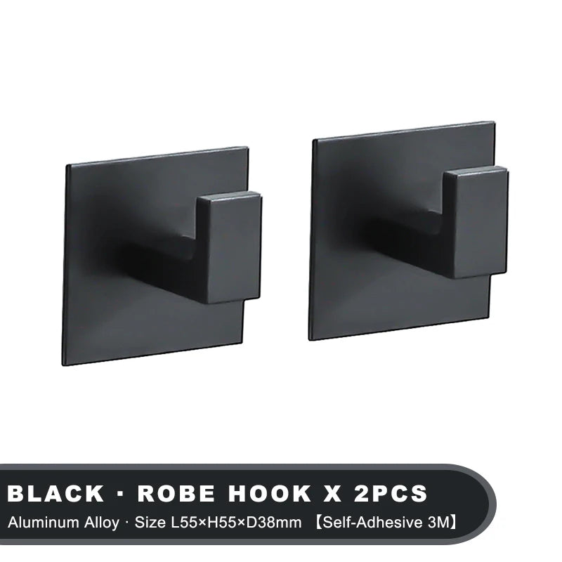 Adhesive Wall Hooks – Heavy Duty Black Hangers for Bathroom and Kitchen