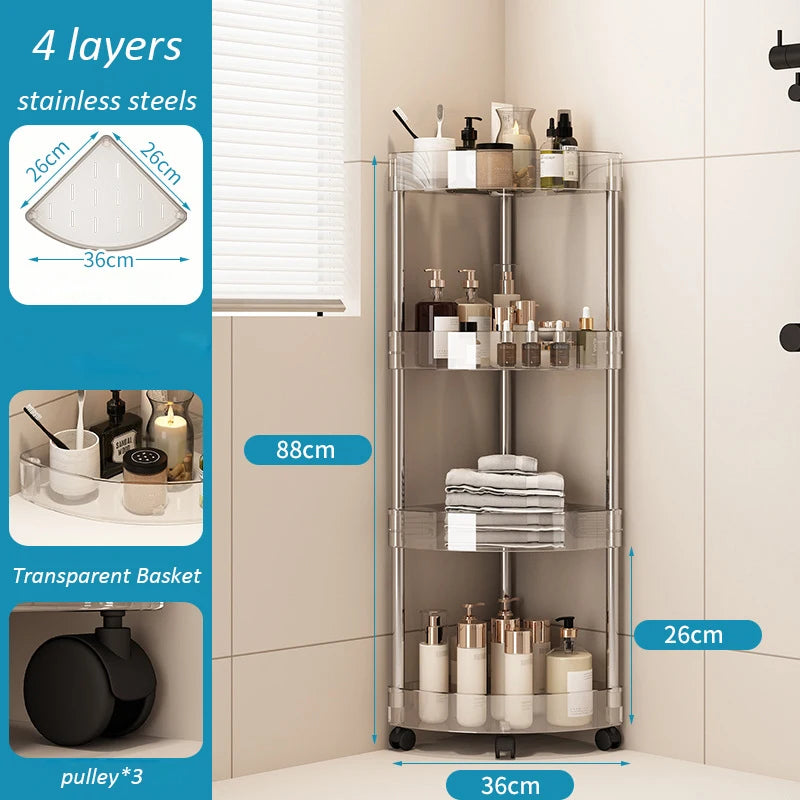 Multi-Layer Bathroom Storage Trolley – Transparent Space-Saving Rack for Home Organization