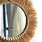 Raffia Wall Mirror – Boho Wood Bead Decor for Farmhouse Nursery