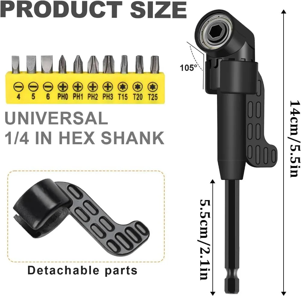 Flexible Drill Bit Extension Set – 105° Right Angle Adapter for Power Tools