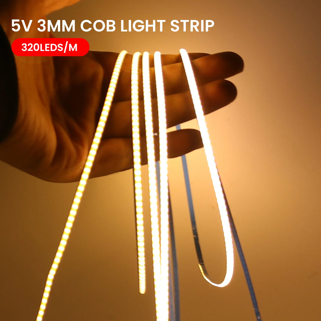 Flexible COB LED Strip Light – High Density Battery Powered for Night Decor