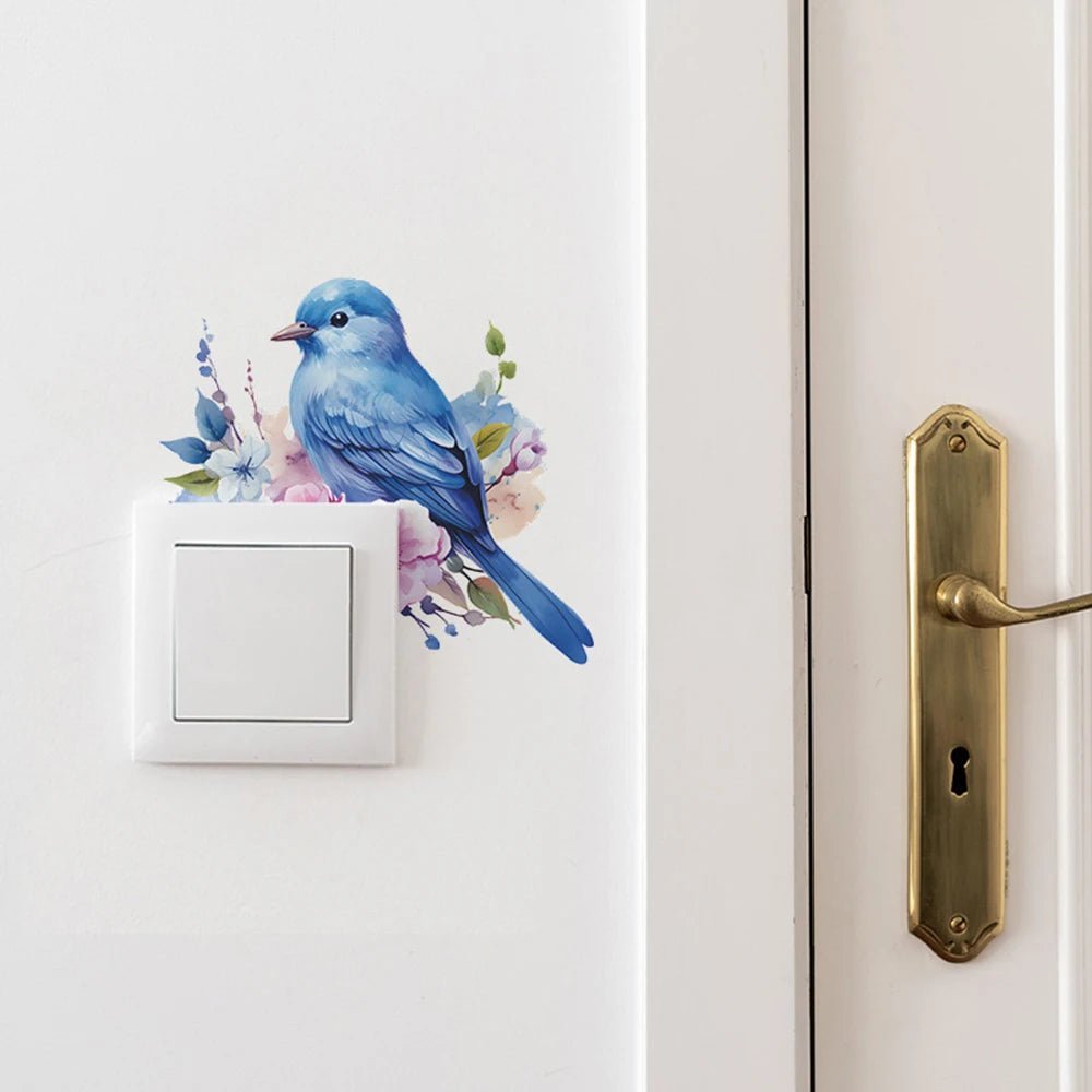 Cartoon Bird and Plant Wall Decal – Decorative Vinyl Sticker for Home Decor