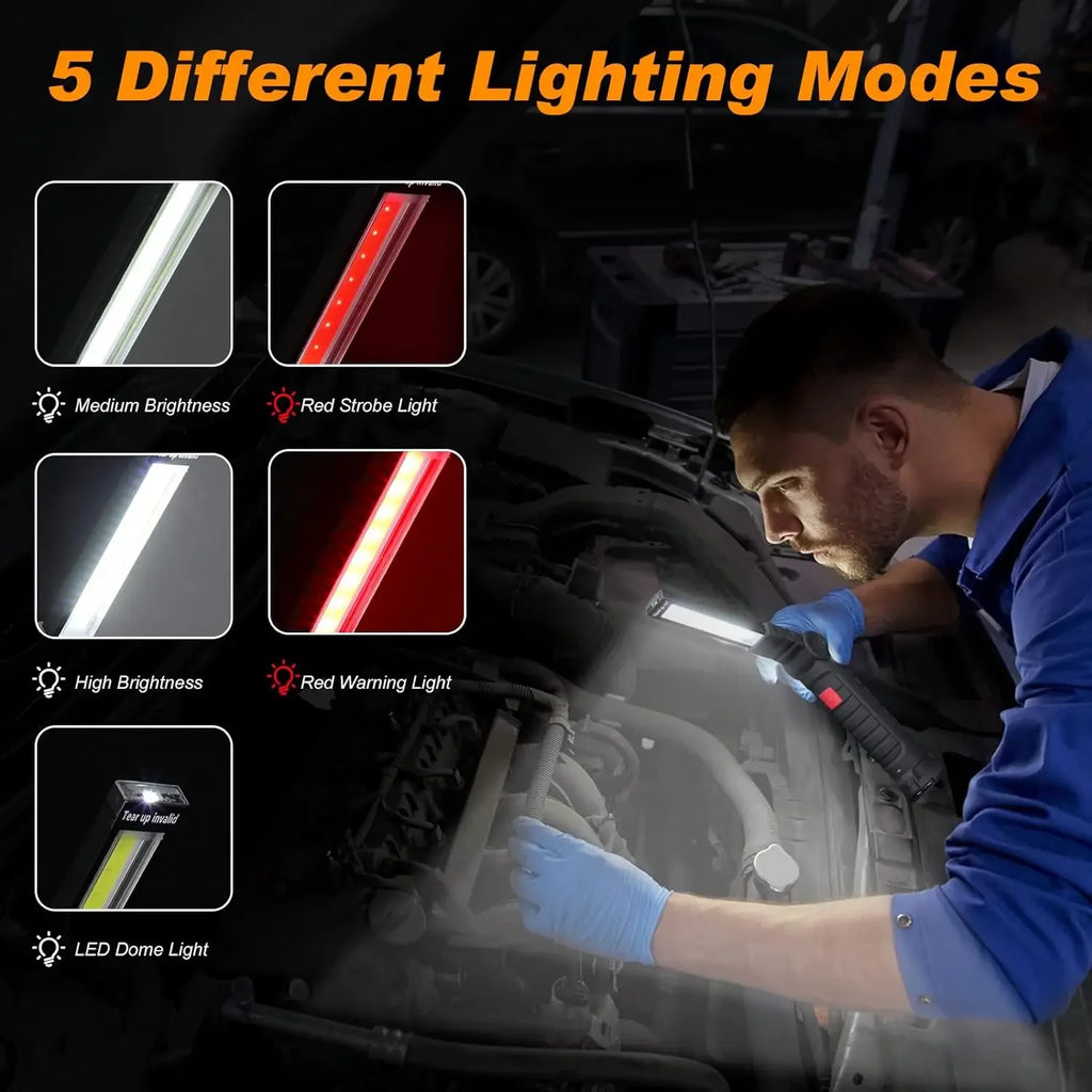 Rechargeable Magnetic Work Light – 360 Rotating Flashlight for Repair Camping