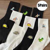 Embroidered Dinosaur Ankle Socks – Cute Cartoon Cotton Socks for Women