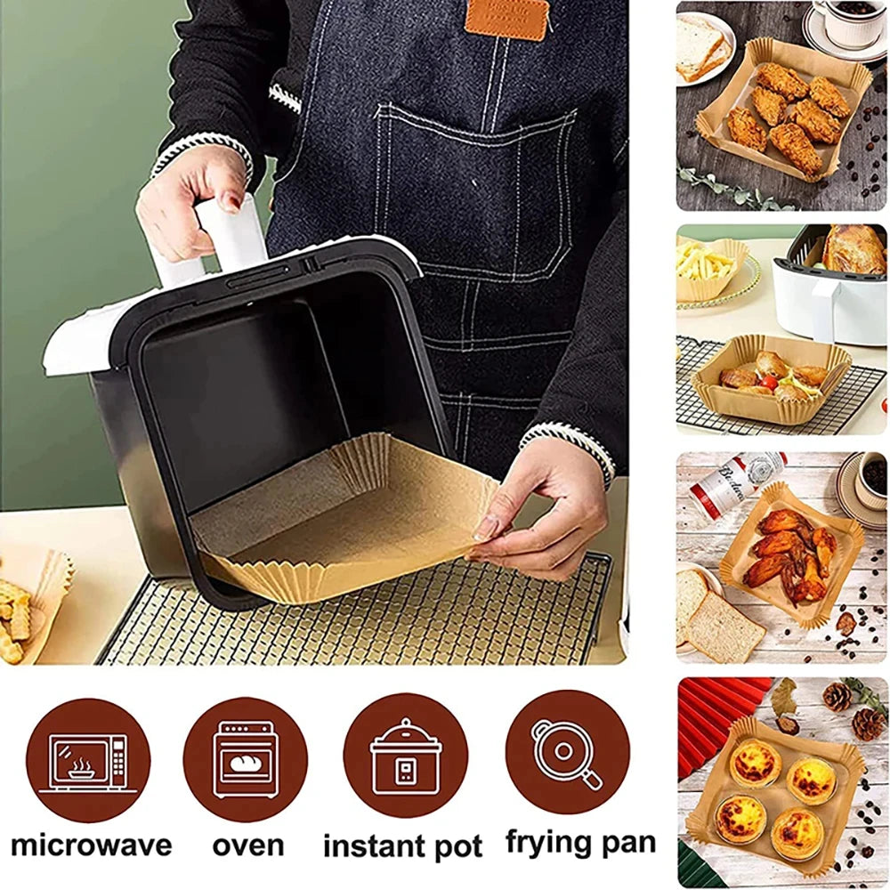 Square Air Fryer Paper Liners – 23cm Non-stick Parchment for Cooking and Baking