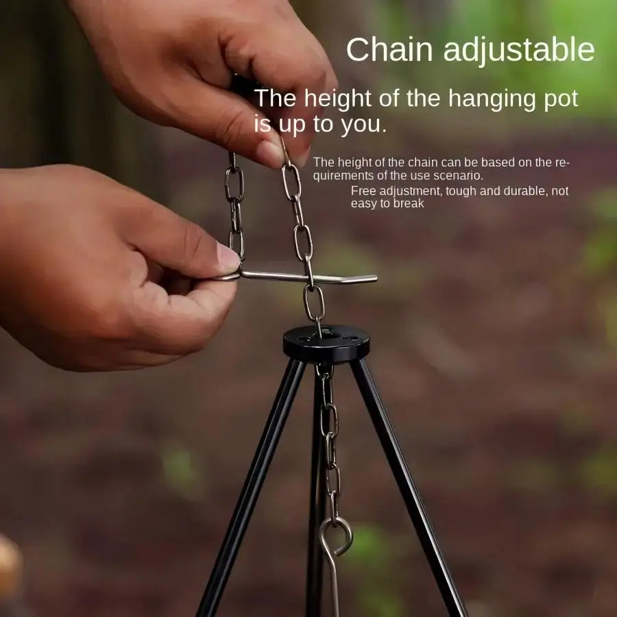 Adjustable Campfire Tripod – Stable Hanging Pot Stand for Outdoor Cooking