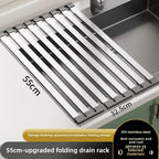 Stainless Steel Roll Up Drain Rack – Foldable Kitchen Dish Drying Basket