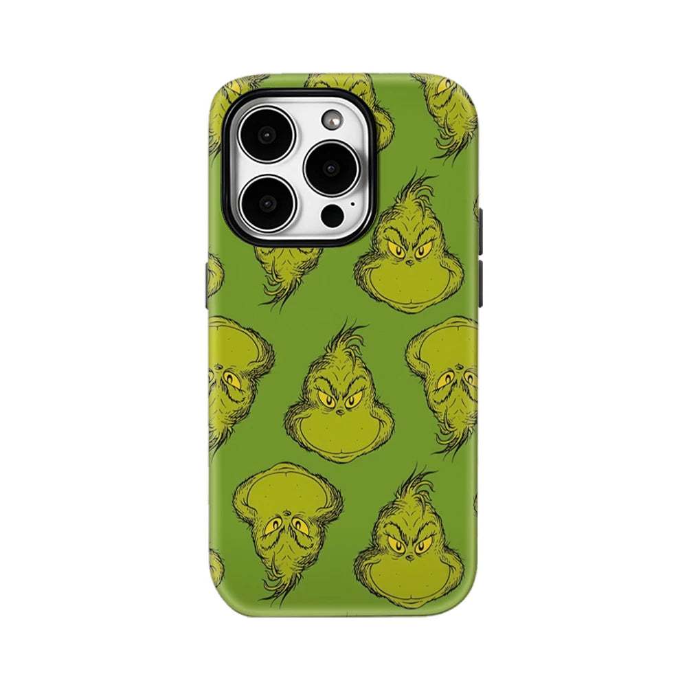 Grinch Face Phone Case – Double-Layer Protective Cover for Christmas