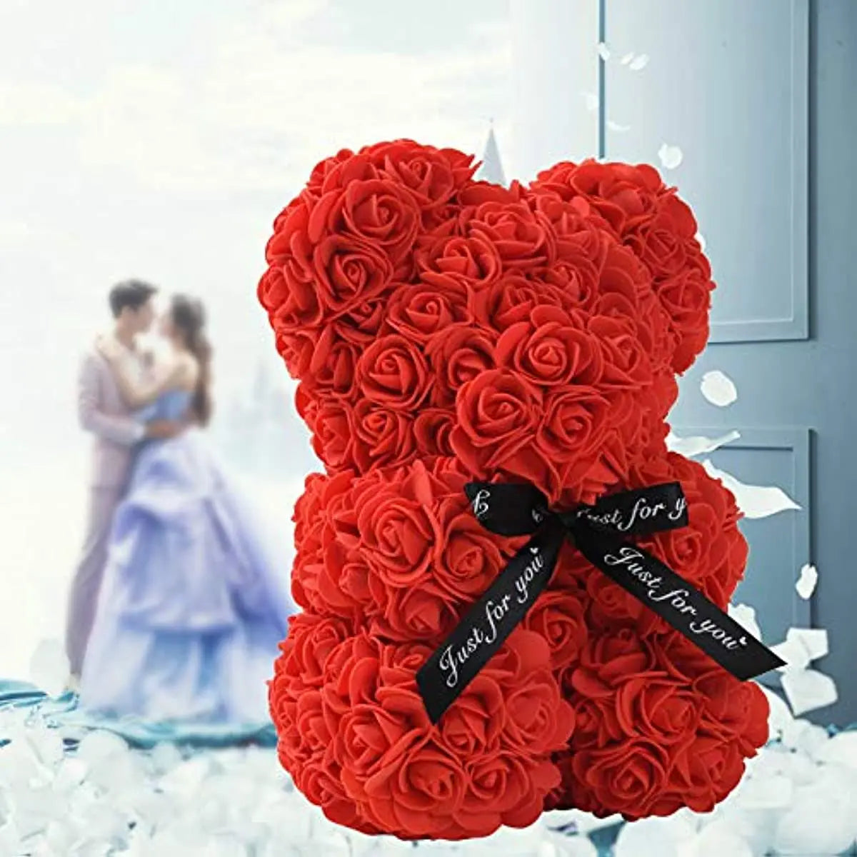 Artificial Rose Bear – 25cm Flower Figurine for Valentine Anniversary Gift