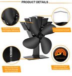 4 Blade Heat Powered Stove Fan – Eco Friendly Wood Burner for Winter Heating