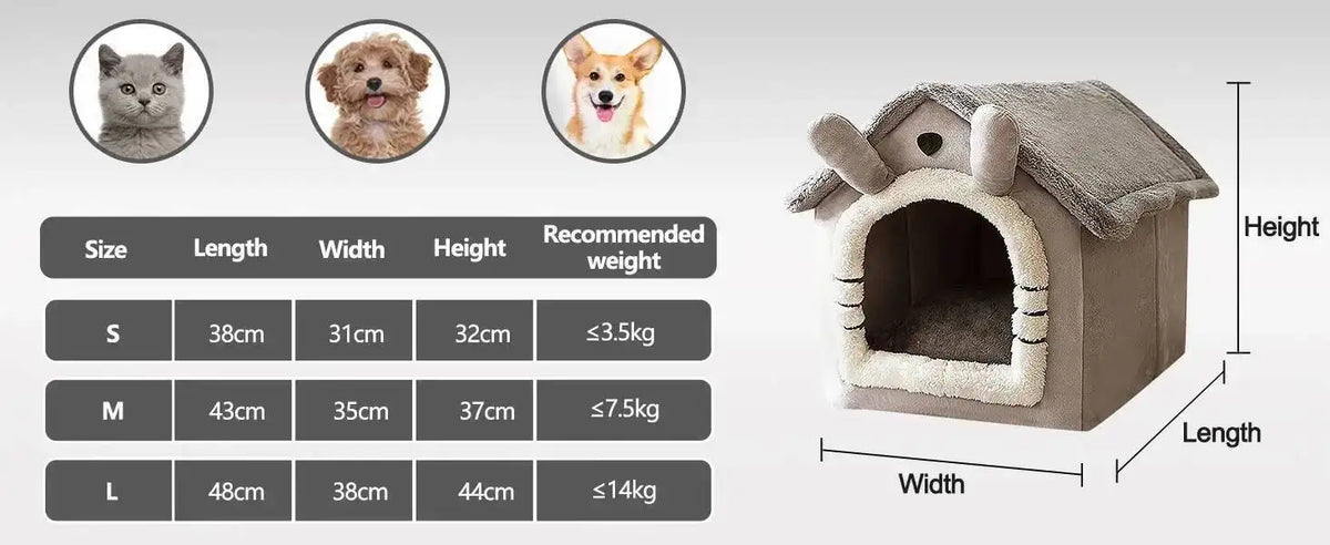 Soft Pet Bed House – Washable Enclosed Kennel for Indoor Dogs and Cats