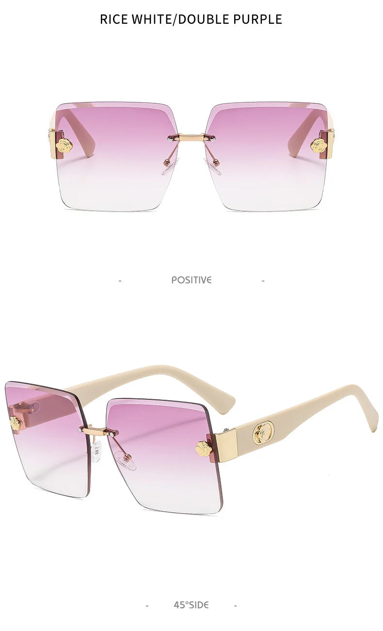Oversized Rimless Square Sunglasses – Gradient Fashion Eyewear for Women