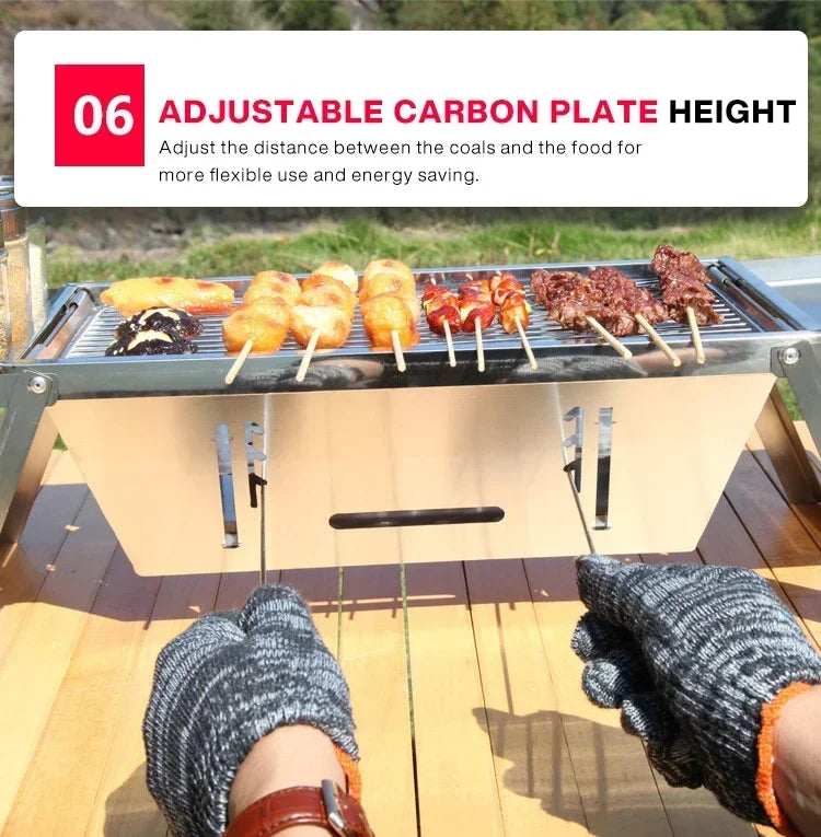 Portable Charcoal Barbecue Grill – Folding Stainless Steel Stove for Outdoor BBQ