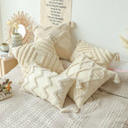 Cotton Tufted Cushion Cover – Decorative Tassel Pillowcase for Home Decor