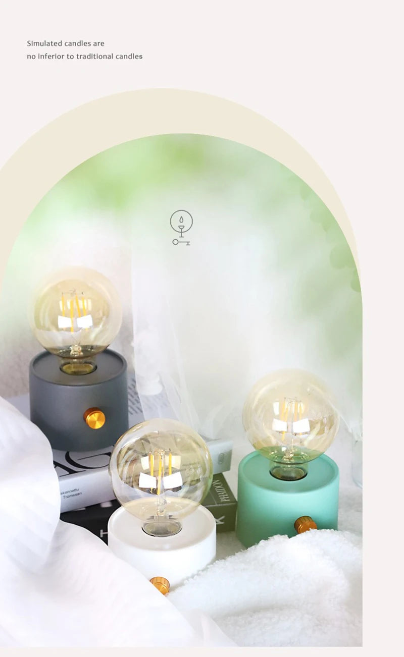 Retro LED Battery Powered Bulb Lamp – Portable Desktop Light for Bedroom Decor