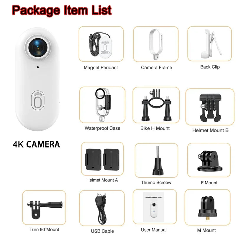 4K Mini Action Camera – Magnetic Wearable Cam for Outdoor Sports