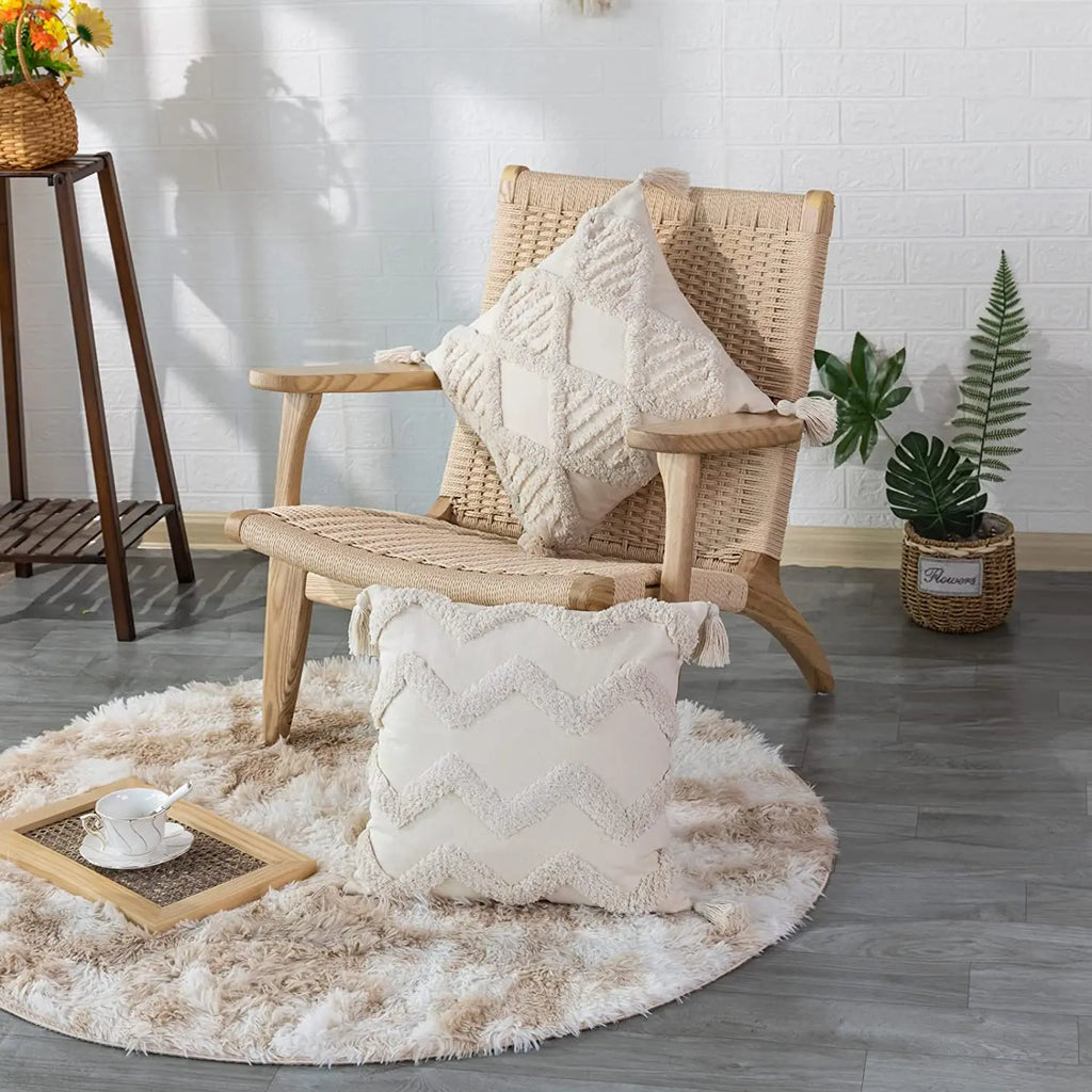 Cotton Tufted Cushion Cover – Decorative Tassel Pillowcase for Home Decor