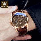 OLEVS Quartz Men's Watch – Luxury Waterproof Leather Wristwatch for Business