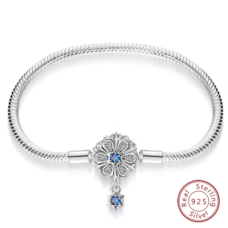 925 Sterling Silver Charm Bracelet – Adjustable Green Zircon for Birthday Gifts