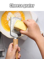 Stainless Steel Cheese Grater – Wooden Handle Tool for Kitchen Baking