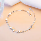 925 Sterling Silver Star Bracelet – Adjustable Double Layer for Party Jewelry