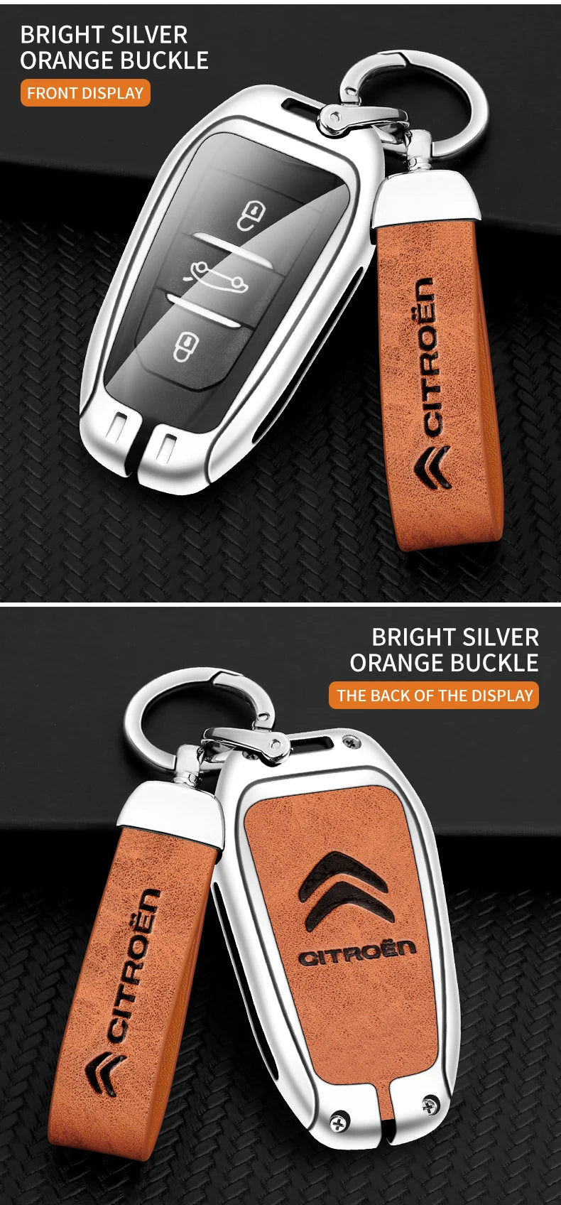 Zinc Alloy Leather Car Key Case – Protective Remote Cover for Citroen Models