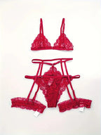 Transparent Lace Lingerie Set – Sexy 3 Piece Sleepwear for Women