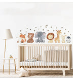 Watercolor Safari Animal Wall Decals – Cute Nursery Decor for Kids Rooms