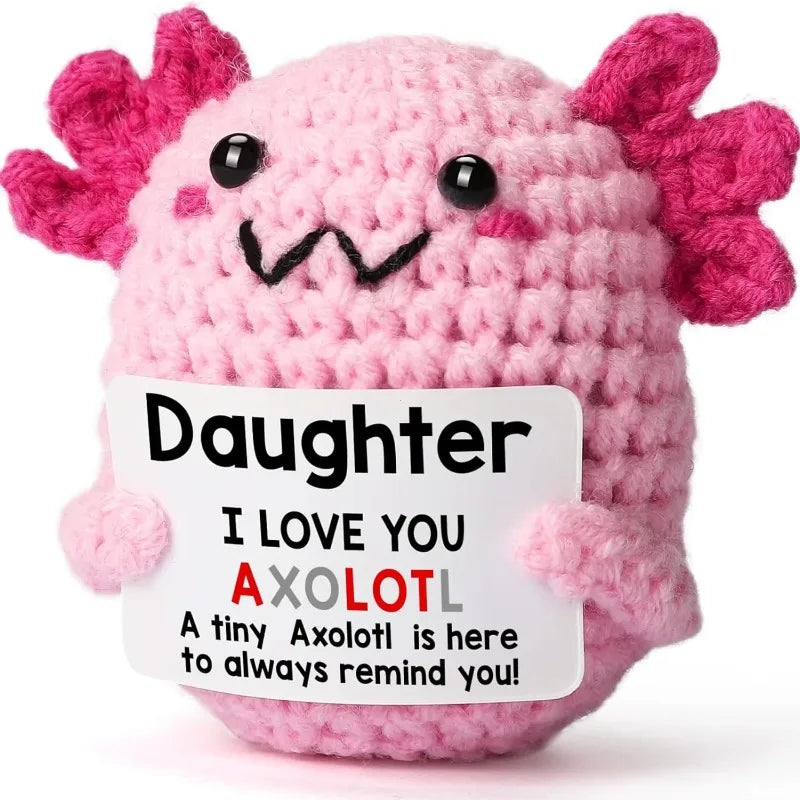 Handmade Crochet Axolotl Doll – Positive Energy Plush for Desk Decor