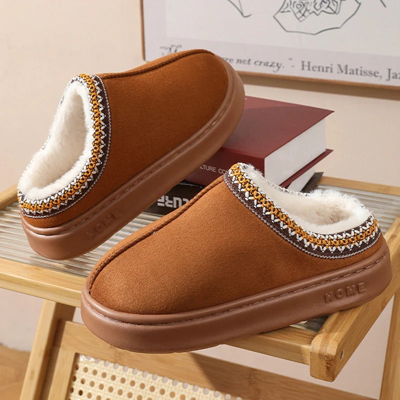 Fluffy Platform Slippers – Plush Warm Cotton Shoes for Winter Home Comfort