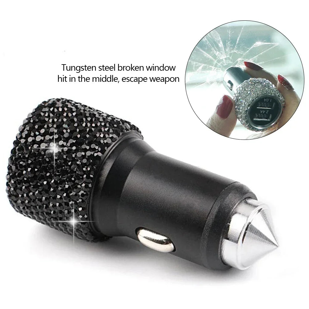 Bling Dual USB Car Charger – Diamond Fast Adapter for Women Interior Decor