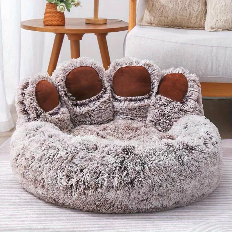 Bear Paw Pet Bed – Fluffy Plush Sofa for Small and Medium Dogs and Cats