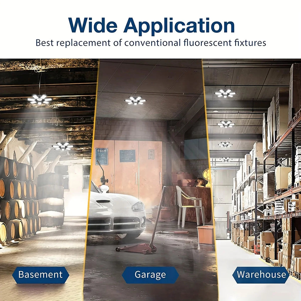 LED Garage Light – 11 Adjustable Panels for Workshop Industrial Lighting
