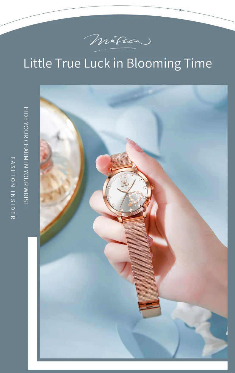 Quartz Women's Watch – Milanese Mesh Band with Diamond Accents for Daily Wear