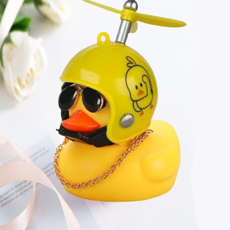 Yellow Duck Helmet Ornament – Wind-Breaking Car Dashboard Decor Accessory