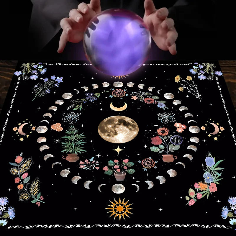 Moonlight Flower Tarot Tablecloth – Velvet Altar Mat for Witchcraft Rituals
