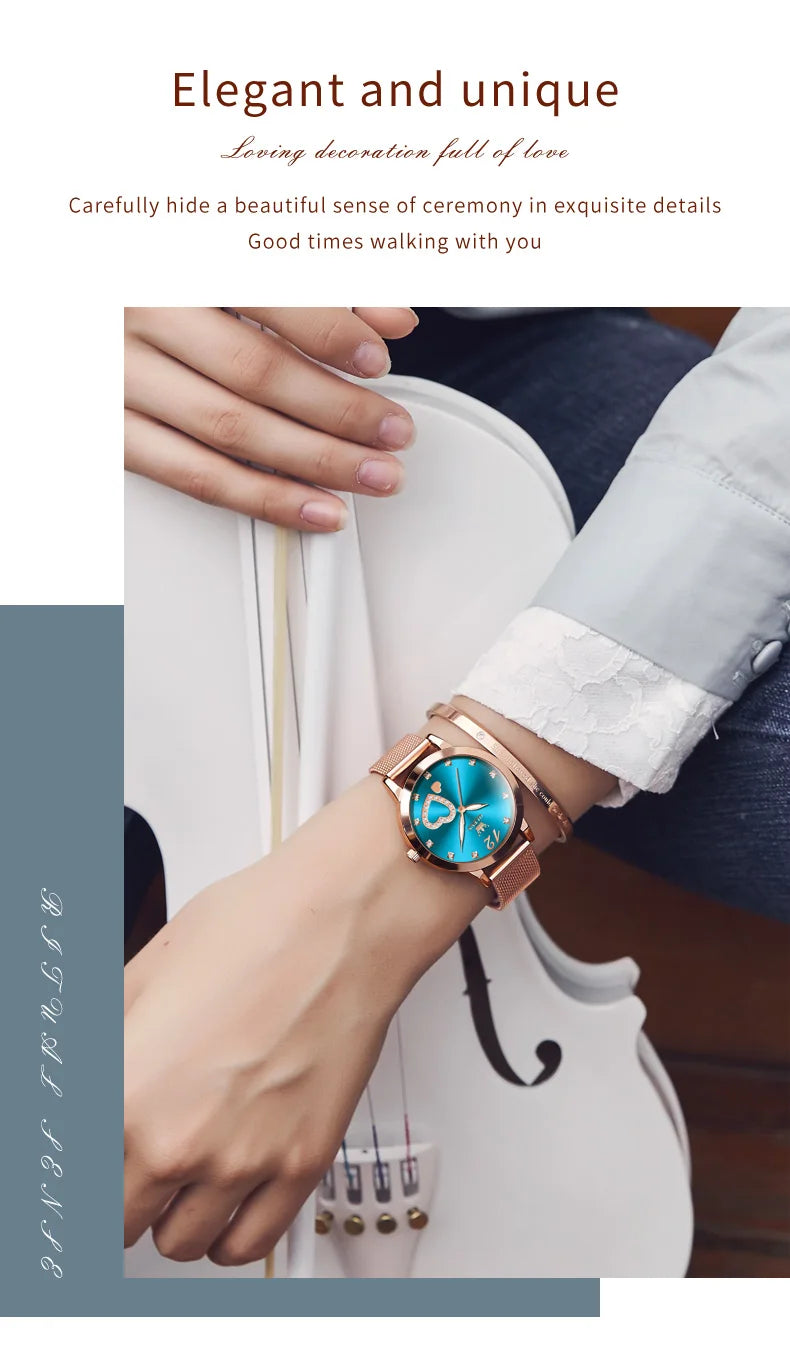 Quartz Women's Watch – Milanese Mesh Band with Diamond Accents for Daily Wear