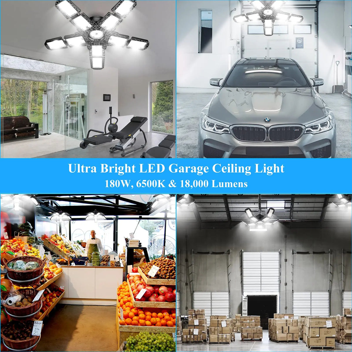 LED Garage Light – 11 Adjustable Panels for Workshop Industrial Lighting