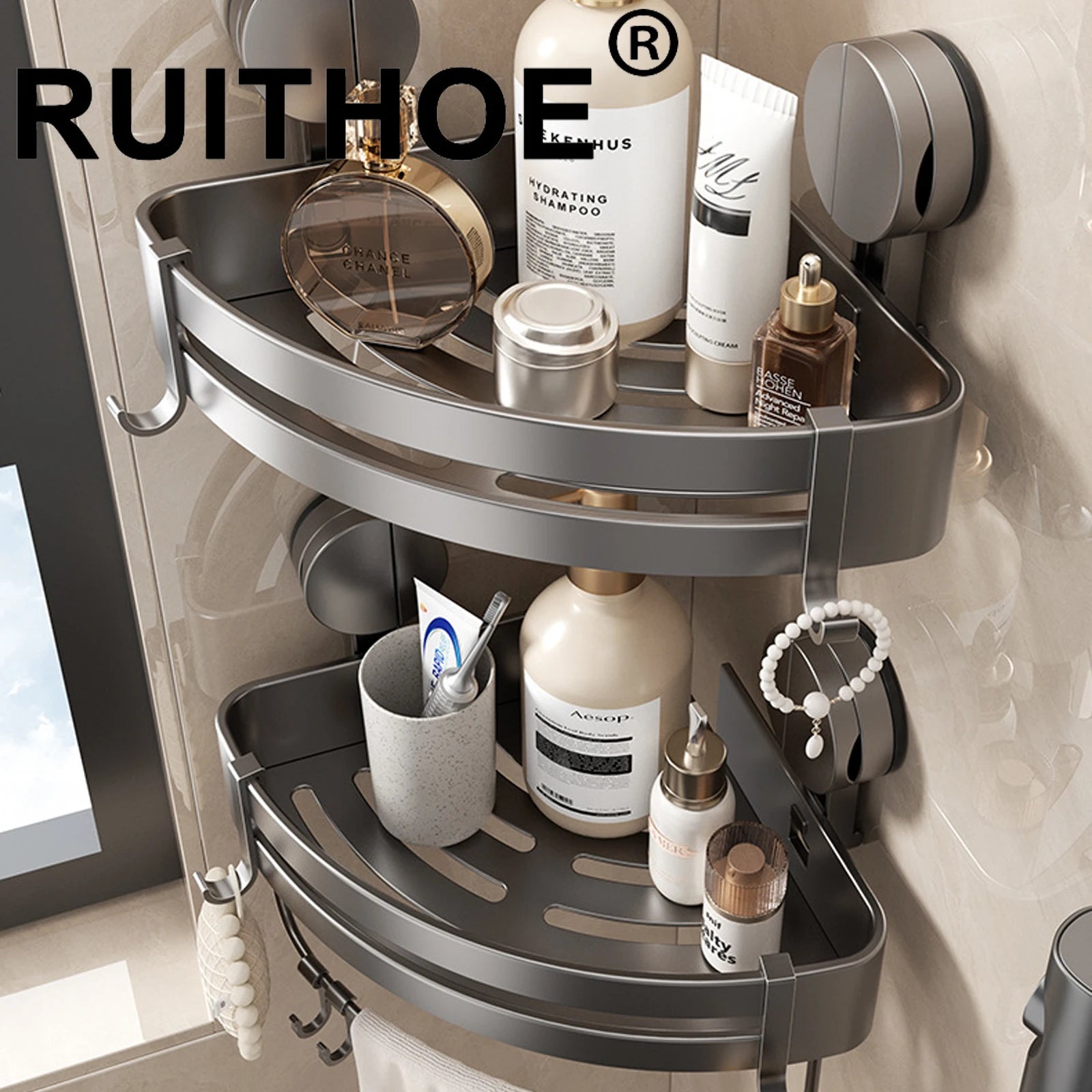 Bathroom Corner Shelf – Wall Mounted Shower Rack for Shampoo Storage