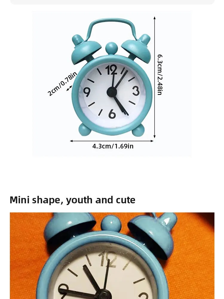 Mini Round Metal Alarm Clock – Portable Quartz Desktop Decor for Home Office