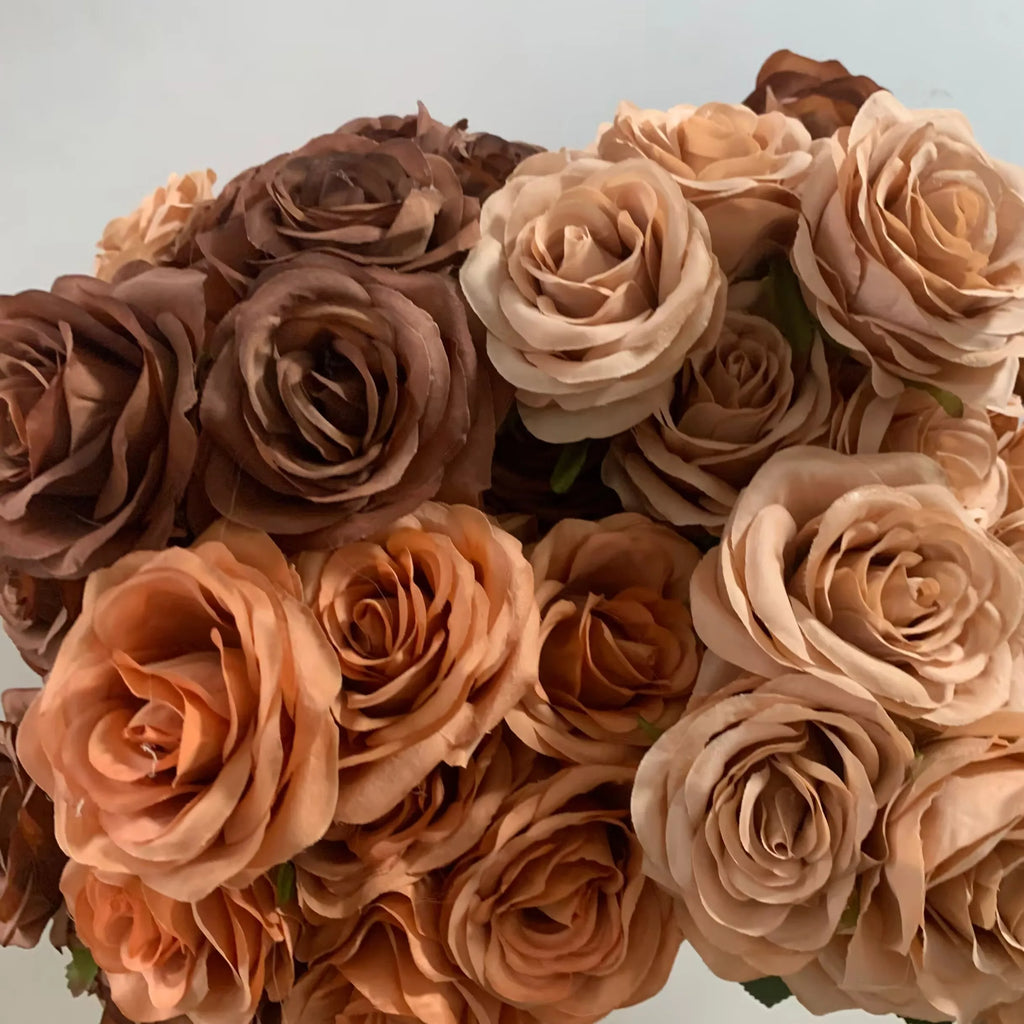 Artificial Brown Rose Bouquet – Silk Flower Arrangement for Home Wedding Decor