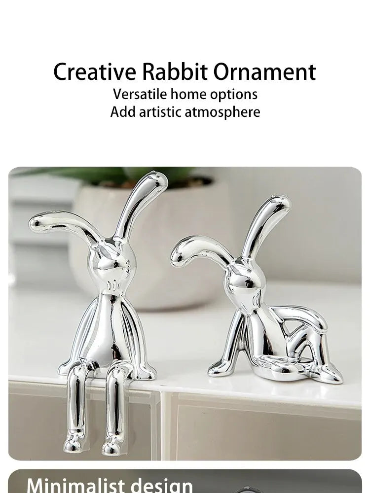 Long-Eared Rabbit Statue – Cartoon Resin Figurine for Home Desktop Decor