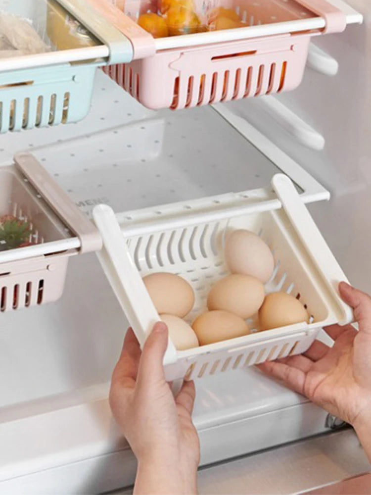 Retractable Refrigerator Storage Basket – Adjustable Kitchen Drawer for Organization