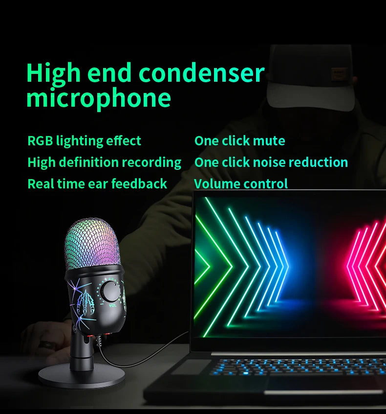 USB Gaming Microphone – Noise Cancelling Condenser for Podcast Recording