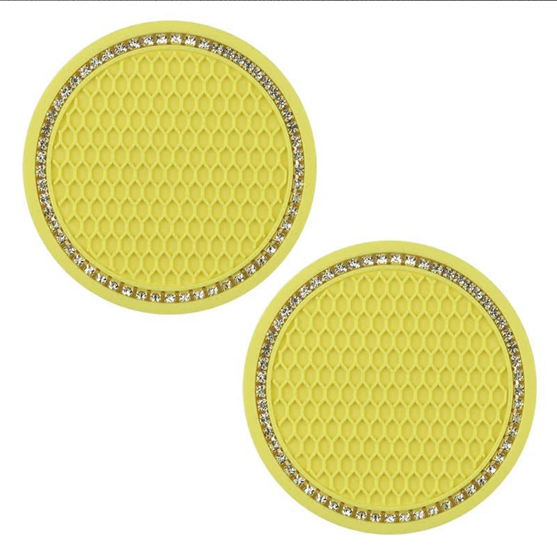 Bling Rhinestone Car Coasters – Anti-Slip Cup Holder Mats for Auto Interior