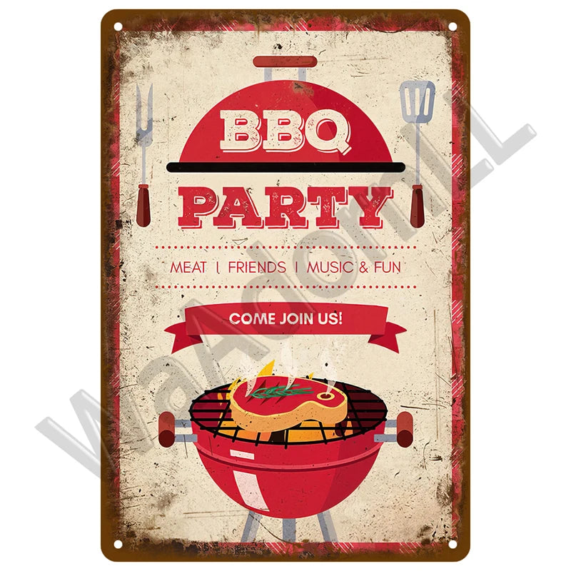 Vintage Metal BBQ Sign – Retro Tin Wall Plaque for Backyard Garden Decor