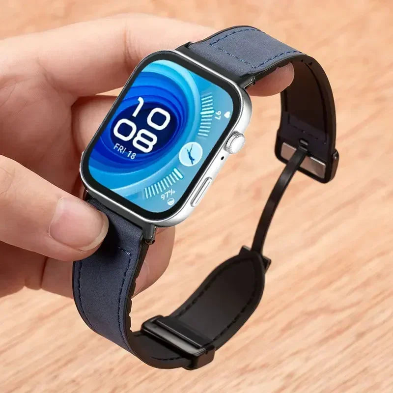 Leather Silicone Hybrid Strap – Breathable Magnetic Band for Huawei Watch Fit
