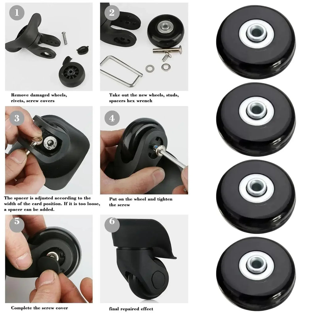 Luggage Replacement Wheels – Silent Repair Kit for Travel Suitcase
